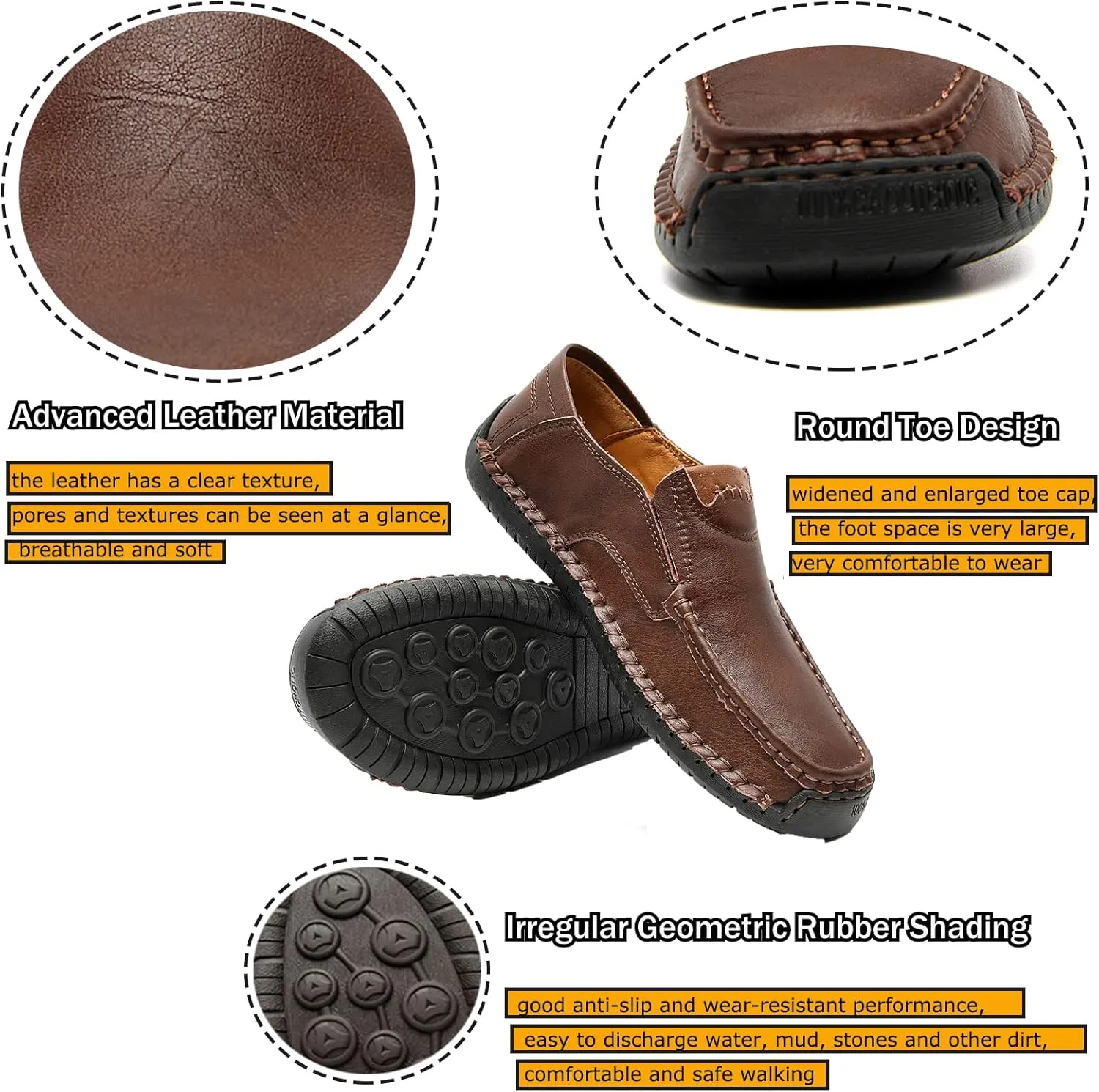 AUNTHUI Men's Slip-On Loafers &Slip-Ons,Hand-Stitched Soft Non-Slip Comfortable Casual Leather Shoes,Outdoor Wide Driving Shoes