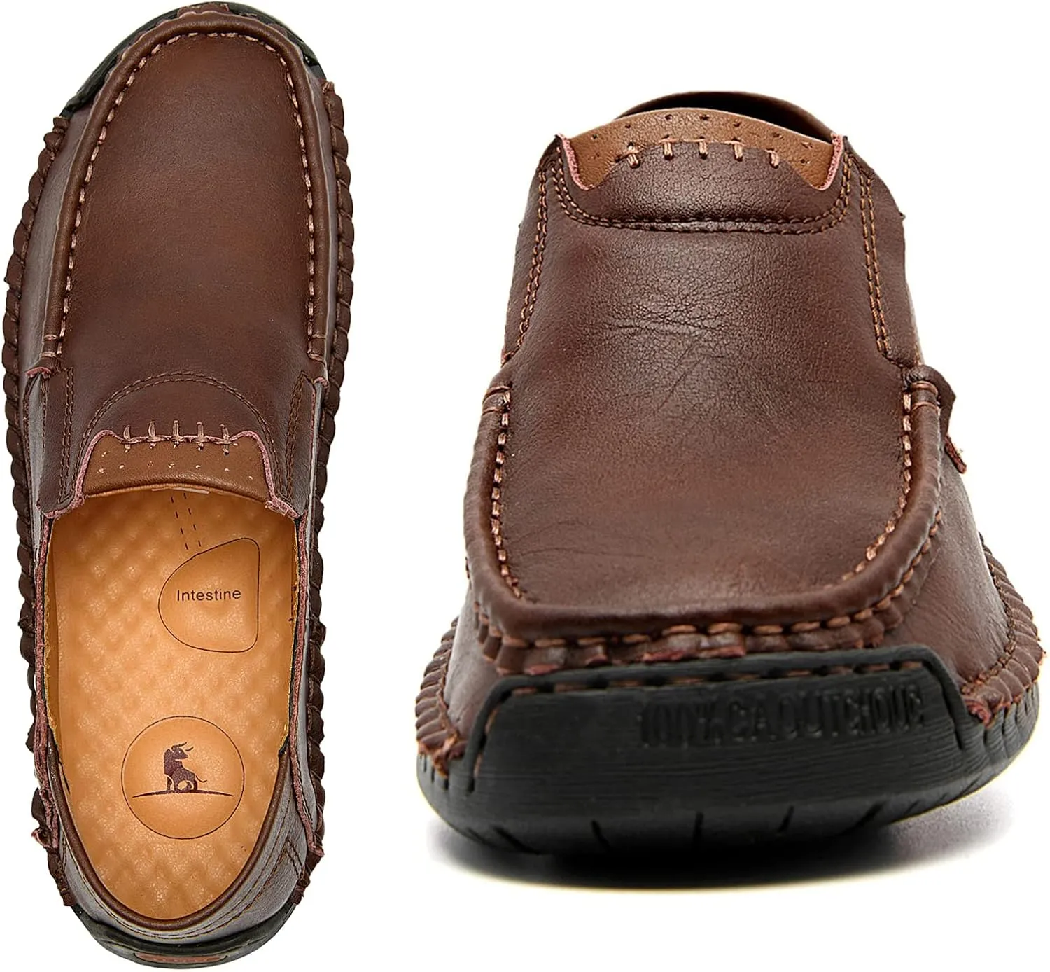 AUNTHUI Men's Slip-On Loafers &Slip-Ons,Hand-Stitched Soft Non-Slip Comfortable Casual Leather Shoes,Outdoor Wide Driving Shoes