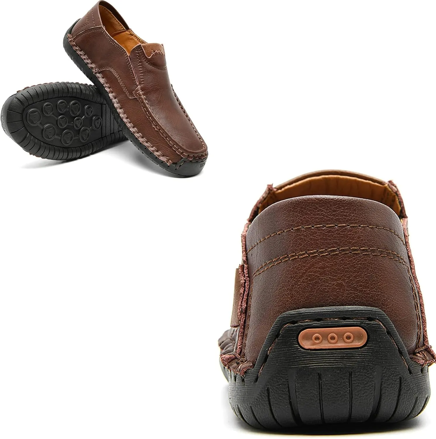 AUNTHUI Men's Slip-On Loafers &Slip-Ons,Hand-Stitched Soft Non-Slip Comfortable Casual Leather Shoes,Outdoor Wide Driving Shoes