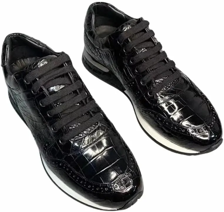 Authentic Exotic Crocodile Skin Male Black Footwear Sneakers Genuine Real Alligator Leather Men's Soft Lace-up Walking Shoes