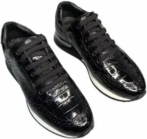 Authentic Exotic Crocodile Skin Male Black Footwear Sneakers Genuine Real Alligator Leather Men's Soft Lace-up Walking Shoes