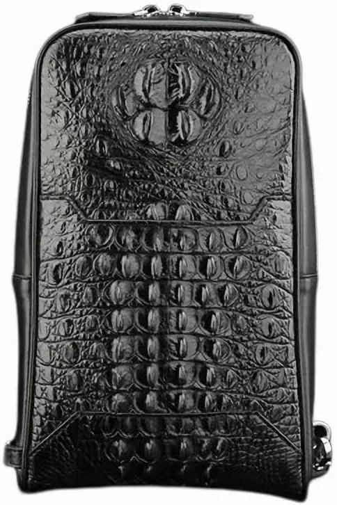 Authentic Real True Crocodile Leather Men's Classic Black Chest Bag Genuine Exotic Alligator Skin Male Small Cross Shoulder Bag