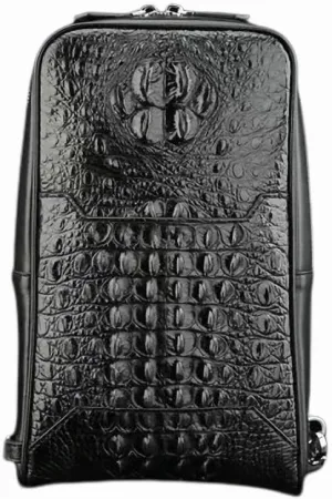 Authentic Real True Crocodile Leather Men's Classic Black Chest Bag Genuine Exotic Alligator Skin Male Small Cross Shoulder Bag