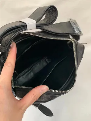 Authentic Real True Ostrich Skin Men Small Flap Purse Single Cross Shoulder Bag Genuine Exotic Leather Male Sling Messenger Bag, black, 23cm(Length) x 19cm(Height) x 8cm(Deep)