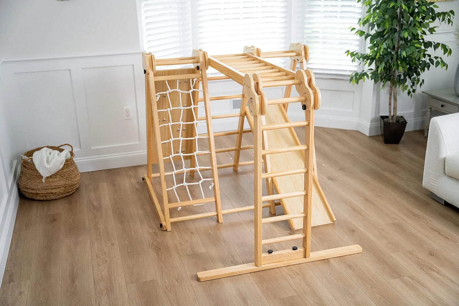 Avenlur 7-in-1 Indoor Playset for Kids 2-6 with Slide, Climbing Wall, Ladder, Net, Bars, Swing, Ring - USA