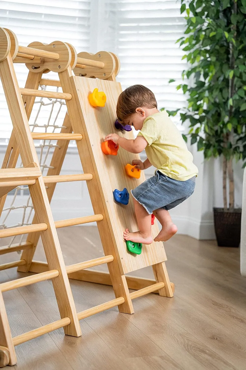 Avenlur 7-in-1 Indoor Playset for Kids 2-6 with Slide, Climbing Wall, Ladder, Net, Bars, Swing, Ring - USA