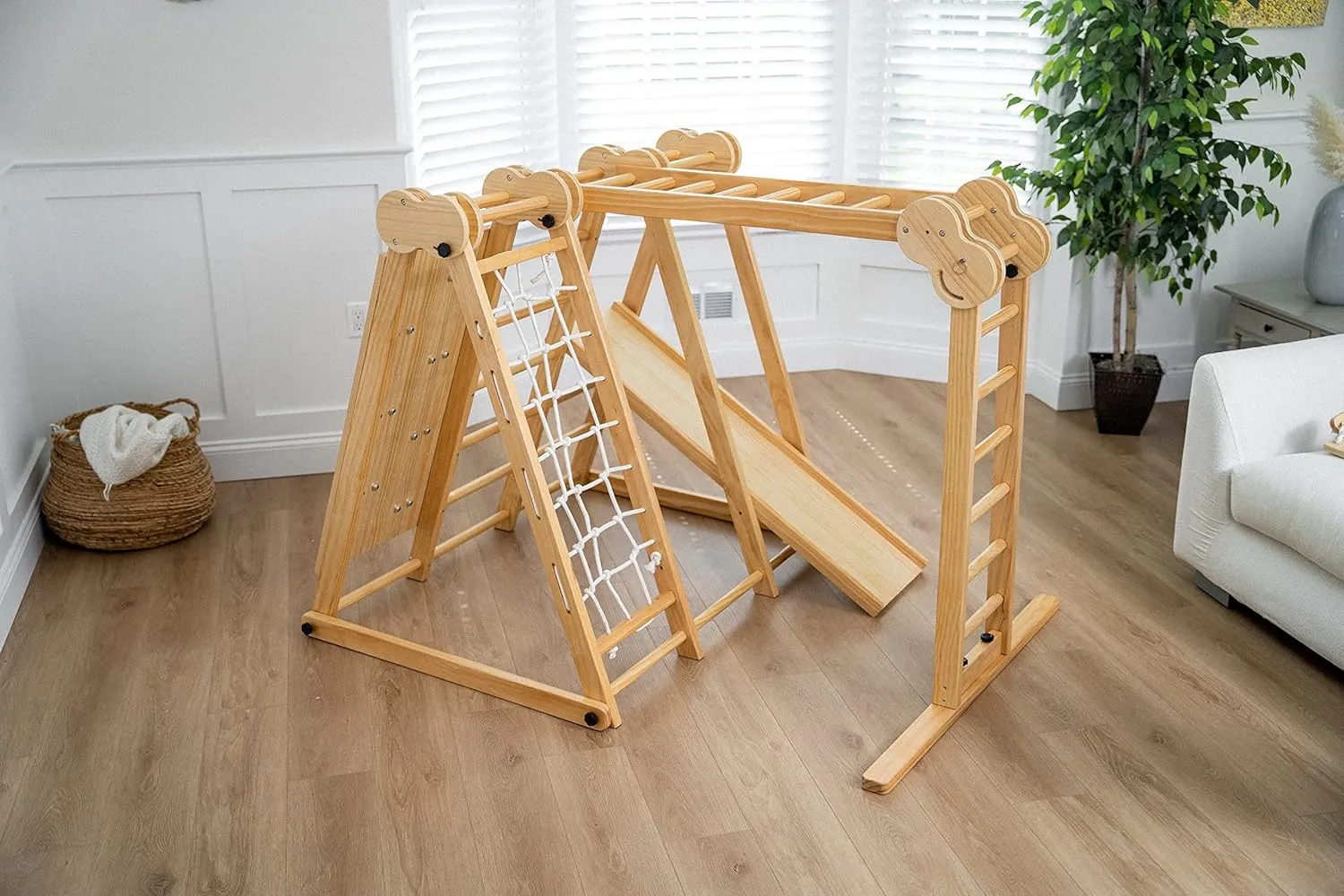 Avenlur 7-in-1 Indoor Playset for Kids 2-6 with Slide, Climbing Wall, Ladder, Net, Bars, Swing, Ring - USA