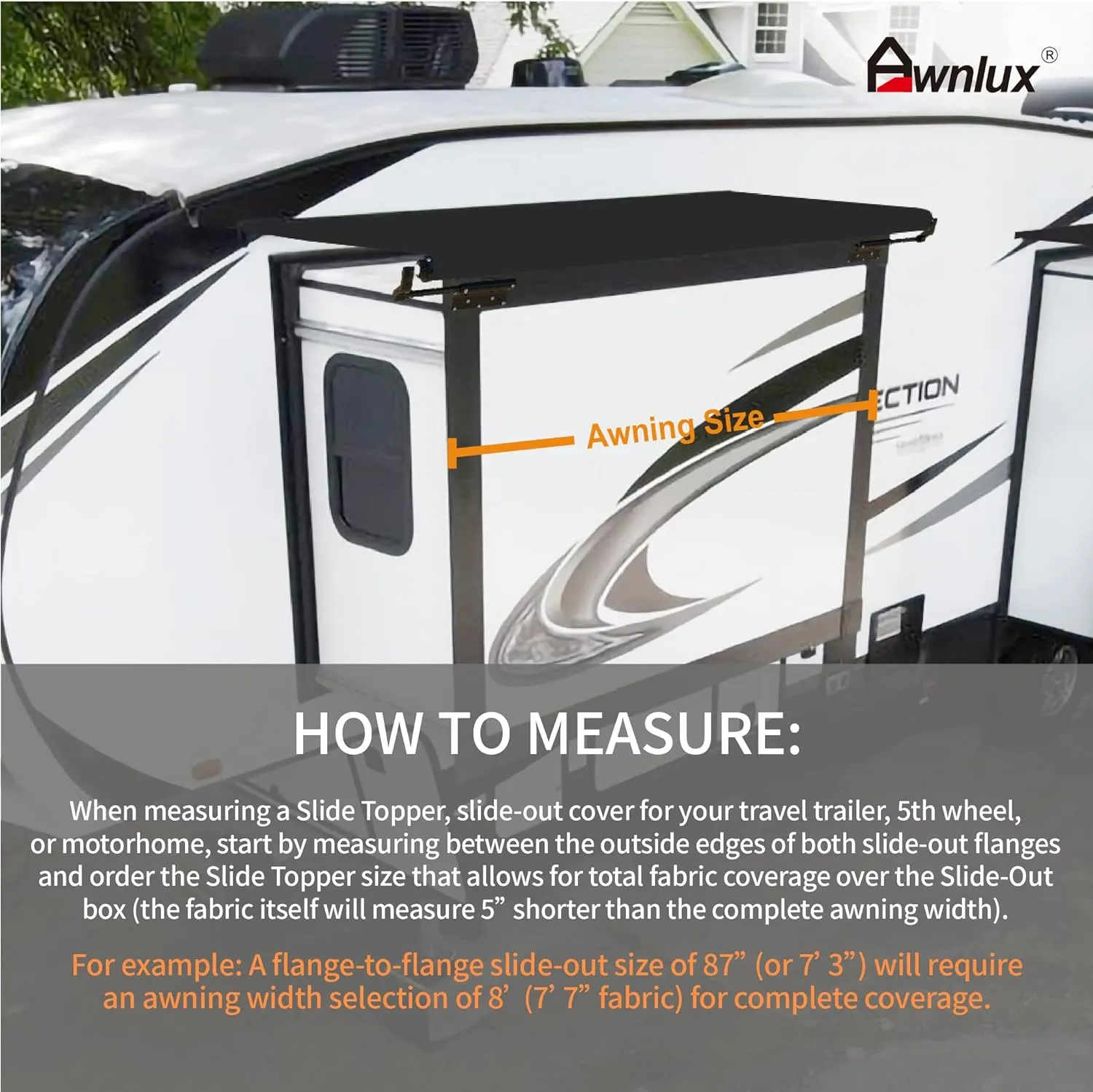 Awnlux Black Modular Slide Topper Awning Slide Out Protection for RVs, Travel Trailers, 5th Wheels, and Motorhomes -12' (11'7" Fabric)