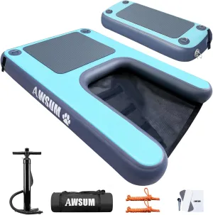 AWSUM Inflatable Dog Boat Pool Water Ramp XL with Extra Pedals Portable Float Floating Ramp Ladder for Large Dogs Up to 250lbs Water on Pools Boats Docks Lakes, Green
