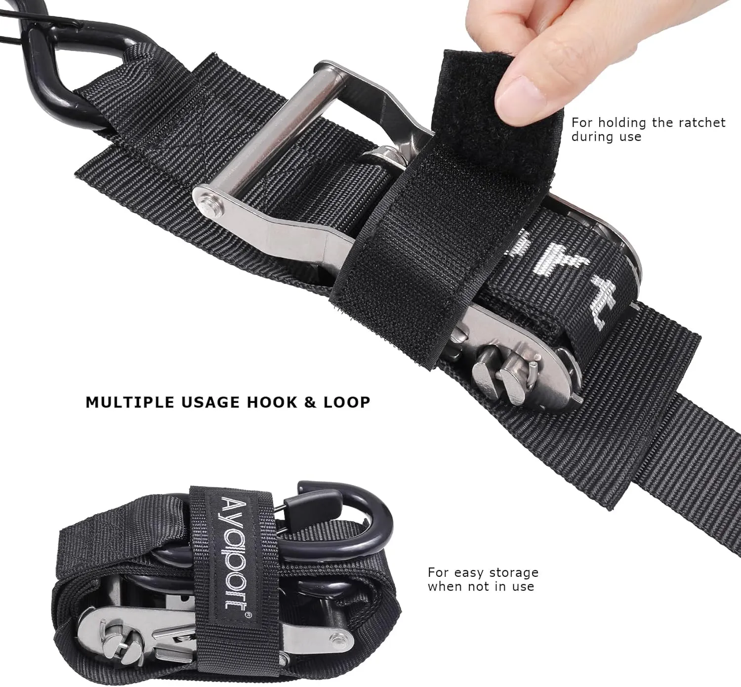 Ayaport Stainless Steel Ratchet Boat Tie Down Straps to Trailer - 5 Feet, 4400lbs Break Strength Heavy Duty Ratchet Straps for Boat Transom and Trailer Accessories