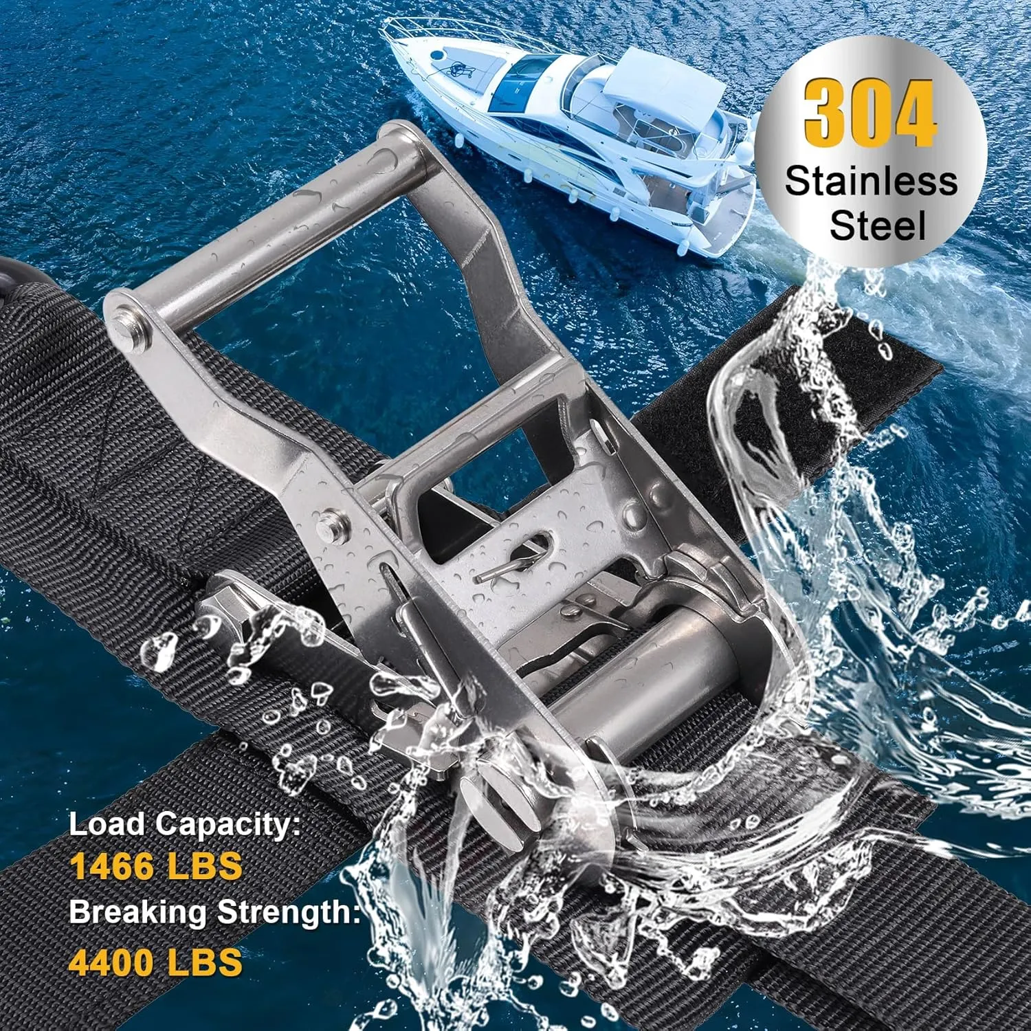 Ayaport Stainless Steel Ratchet Boat Tie Down Straps to Trailer - 5 Feet, 4400lbs Break Strength Heavy Duty Ratchet Straps for Boat Transom and Trailer Accessories