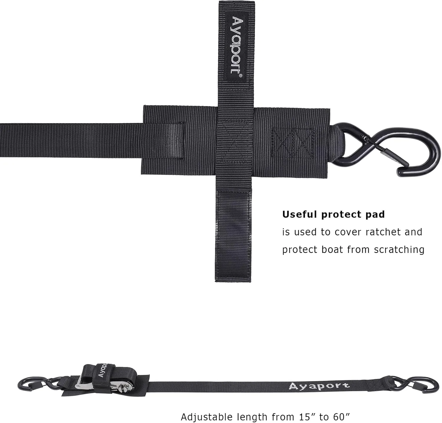 Ayaport Stainless Steel Ratchet Boat Tie Down Straps to Trailer - 5 Feet, 4400lbs Break Strength Heavy Duty Ratchet Straps for Boat Transom and Trailer Accessories