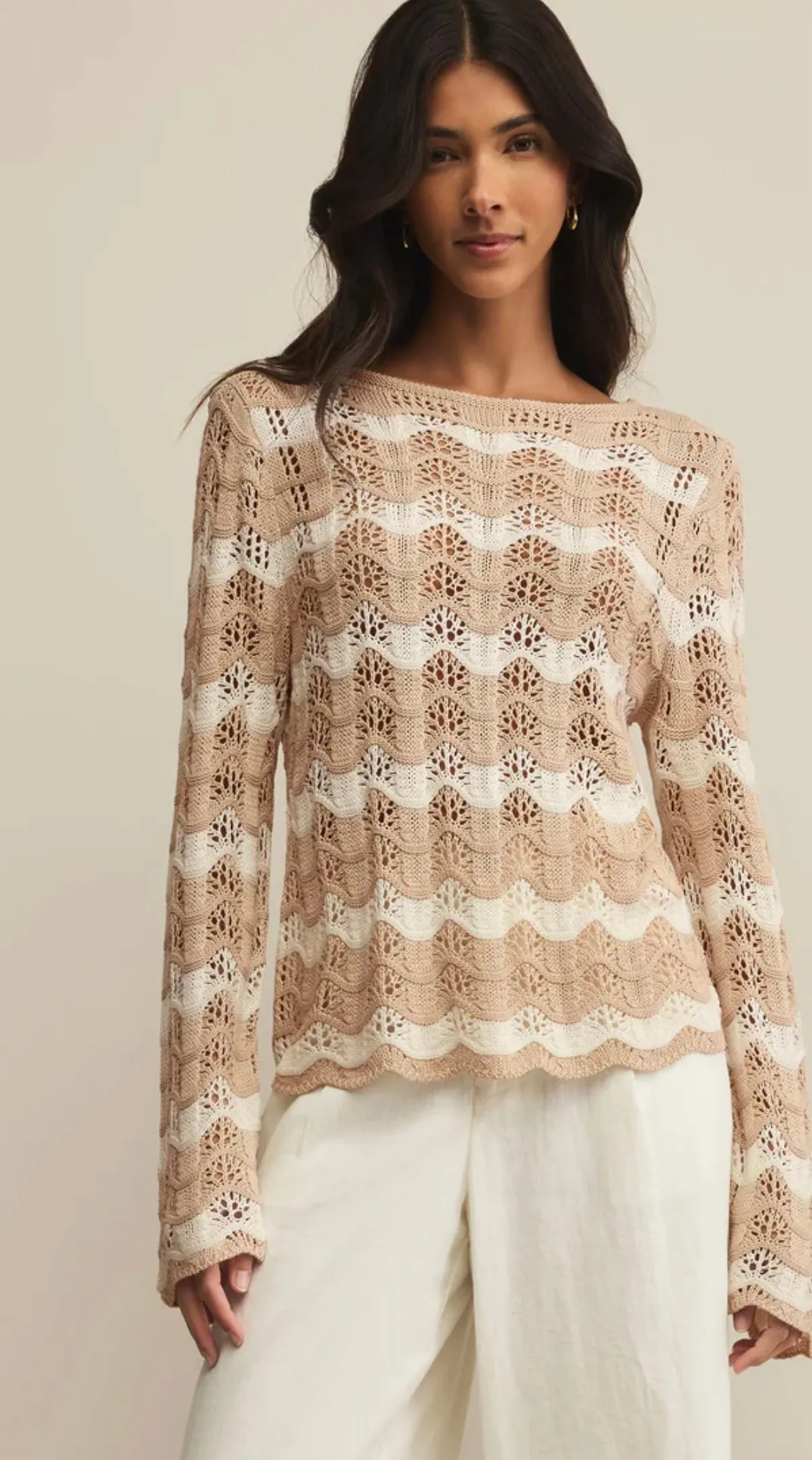 Azura Stripe Crochet Sweater Panna Cotta