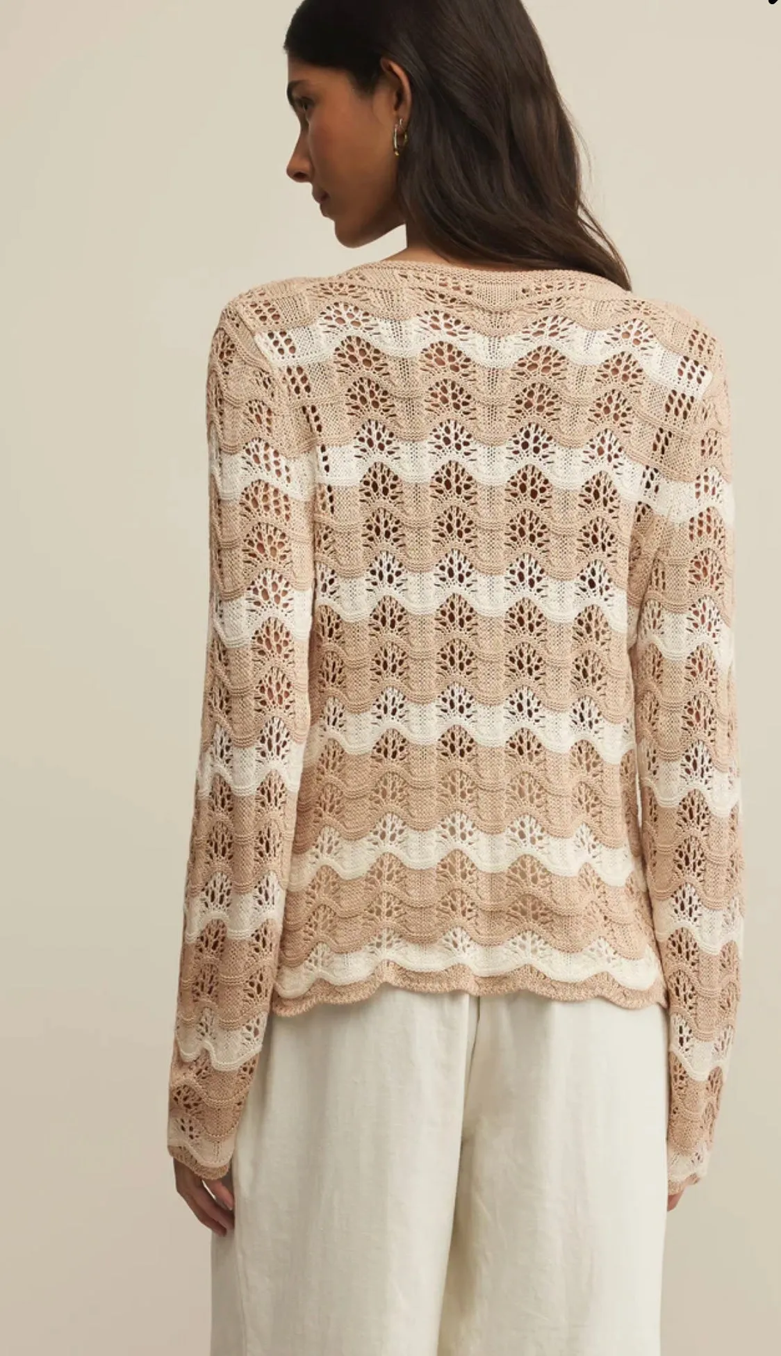 Azura Stripe Crochet Sweater Panna Cotta