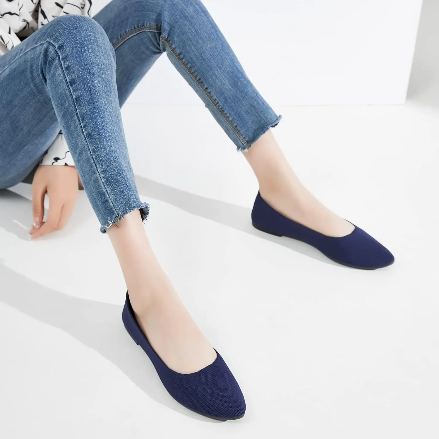 BABUDOG Women's Mesh Flats Shoes Pointed-Toe Dress Shoes for Women Black Flats Shoes Comfortable Memory Foam Flats Shoes