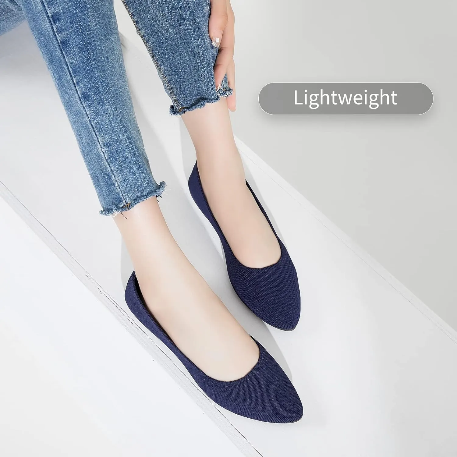 BABUDOG Women's Mesh Flats Shoes Pointed-Toe Dress Shoes for Women Black Flats Shoes Comfortable Memory Foam Flats Shoes