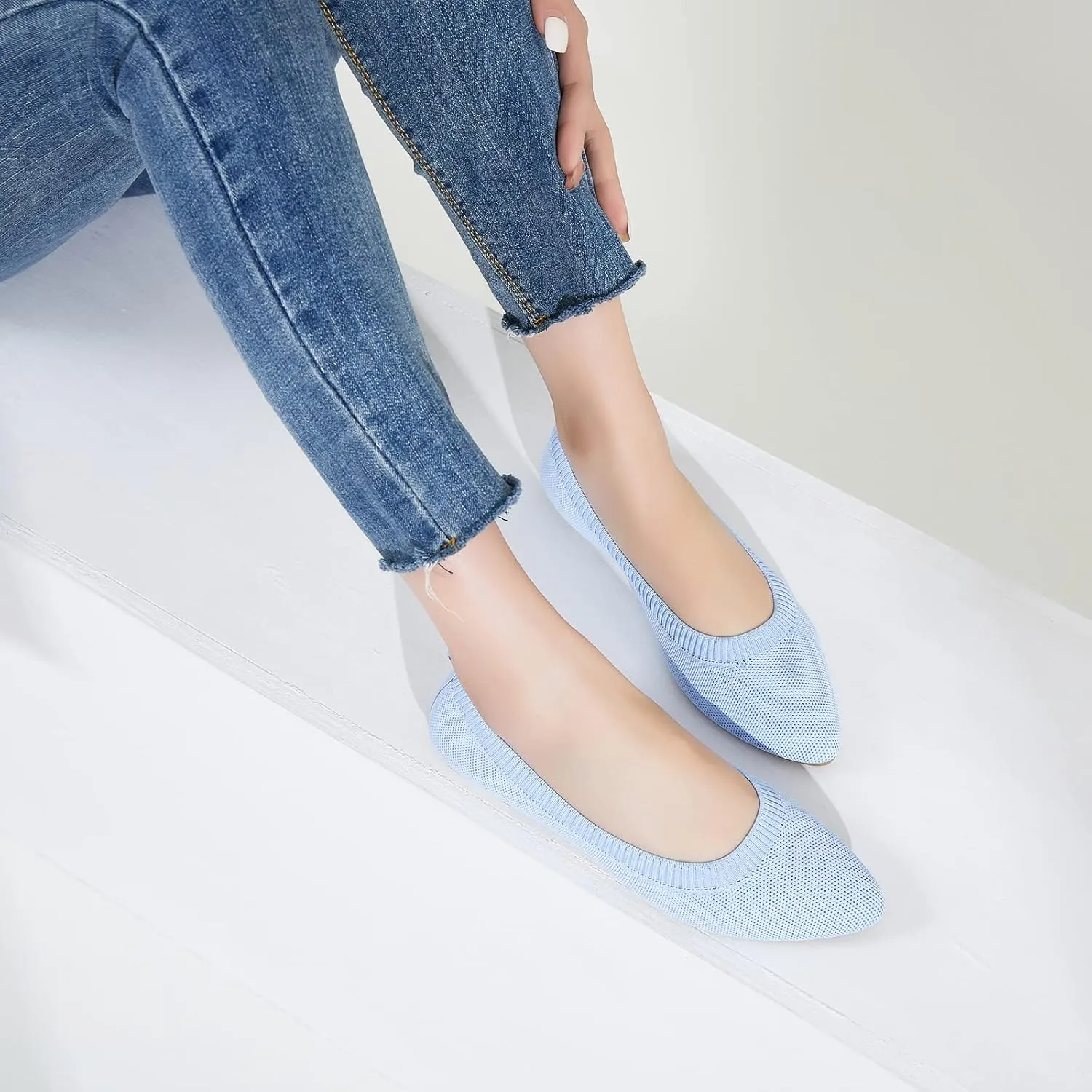 BABUDOG Women's Mesh Flats Shoes Pointed-Toe Dress Shoes for Women Black Flats Shoes Comfortable Memory Foam Flats Shoes