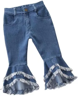 Baby Girls Bell-Bottom Ruffle Flare Jeans Skinny Pants