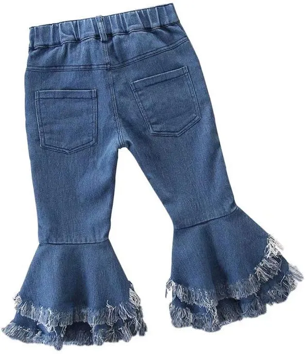 Baby Girls Bell-Bottom Ruffle Flare Jeans Skinny Pants
