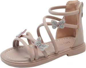 Baby Kids Gl𝐚diator Roman Leather Shoes Girls Childrens Bow Glitter Flat Non Slip Sandals Soft Comfy Summer