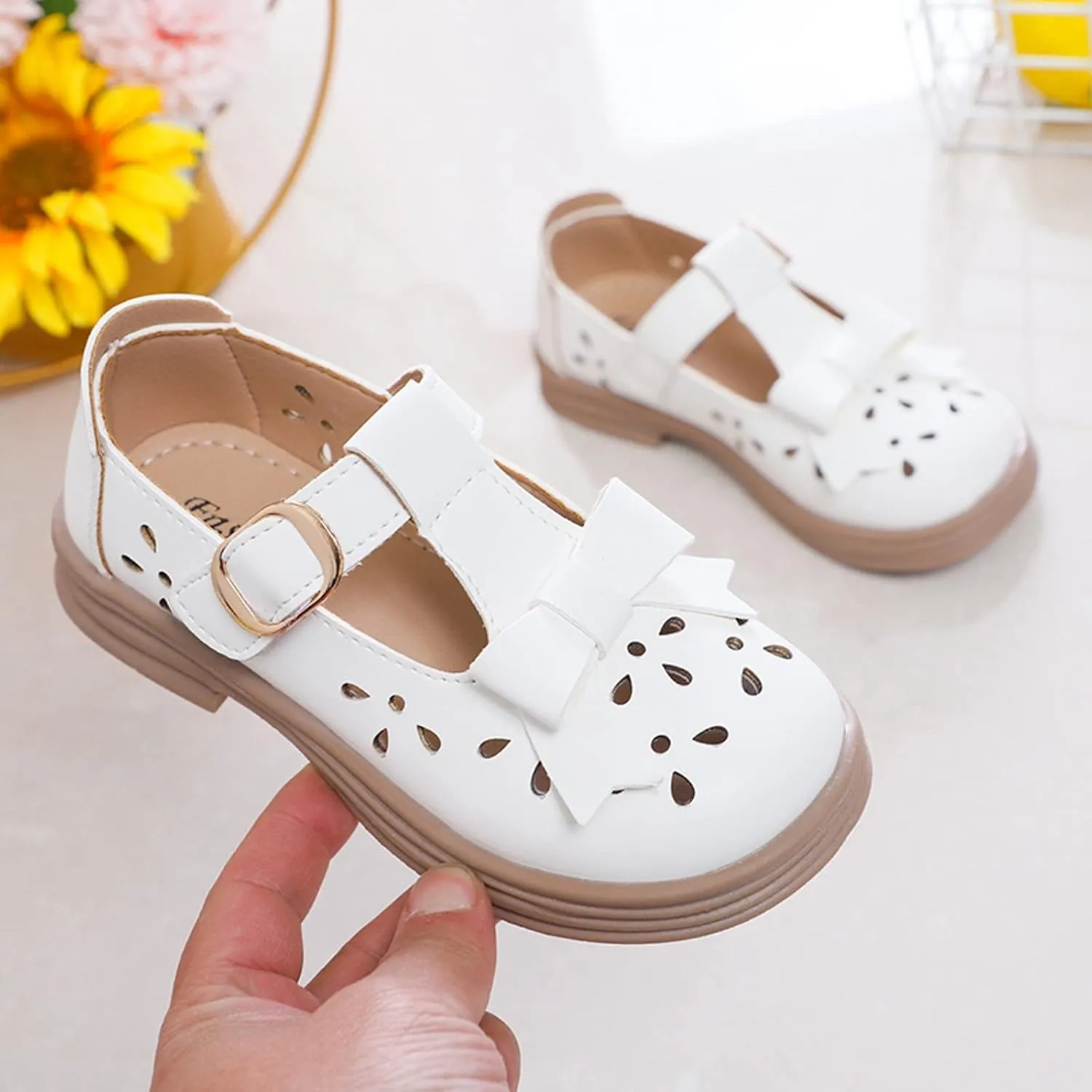Baby Kids Rubber Sole Mary Jane Shoes Closed Toe Ankle Leather Soft Sandals Childrens Non Slip Buckle Adjusted Shoes