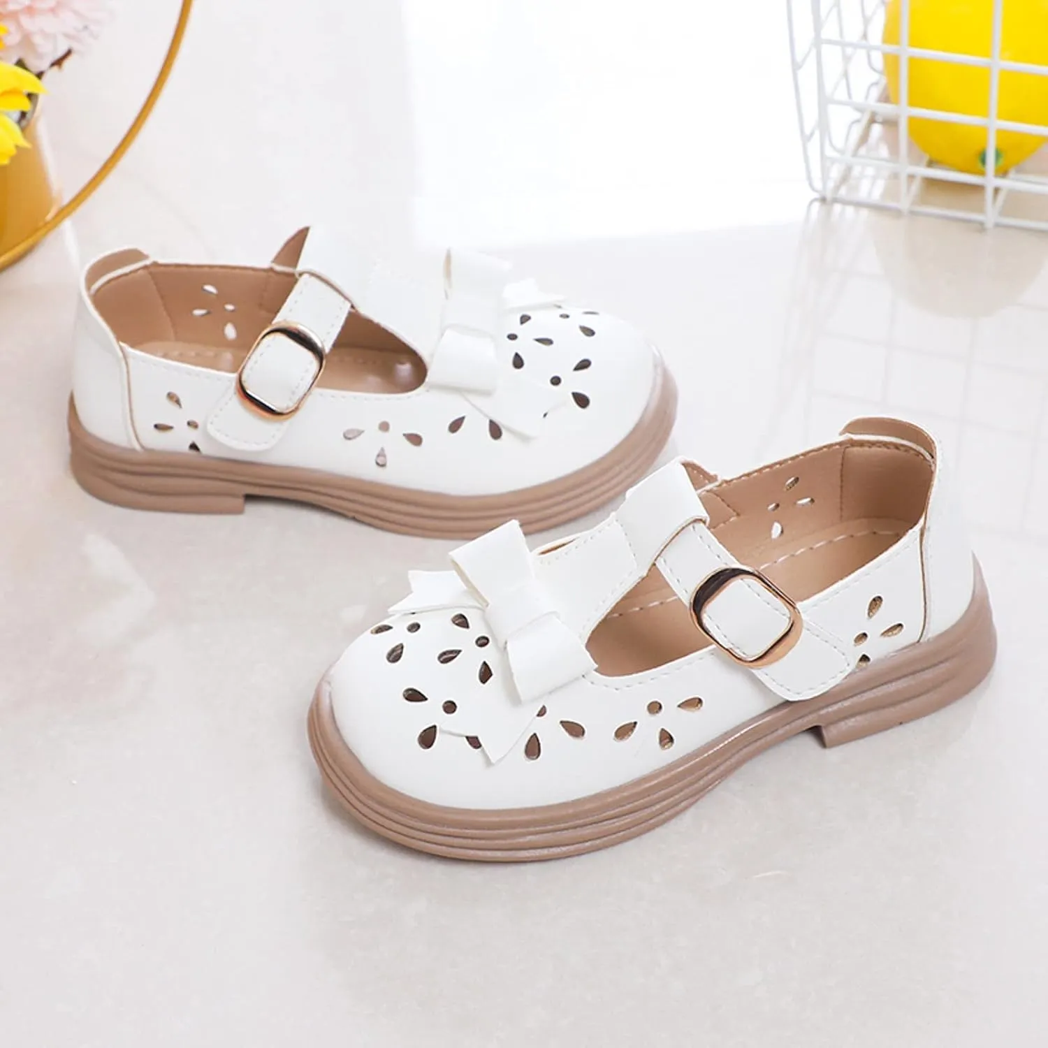 Baby Kids Rubber Sole Mary Jane Shoes Closed Toe Ankle Leather Soft Sandals Childrens Non Slip Buckle Adjusted Shoes