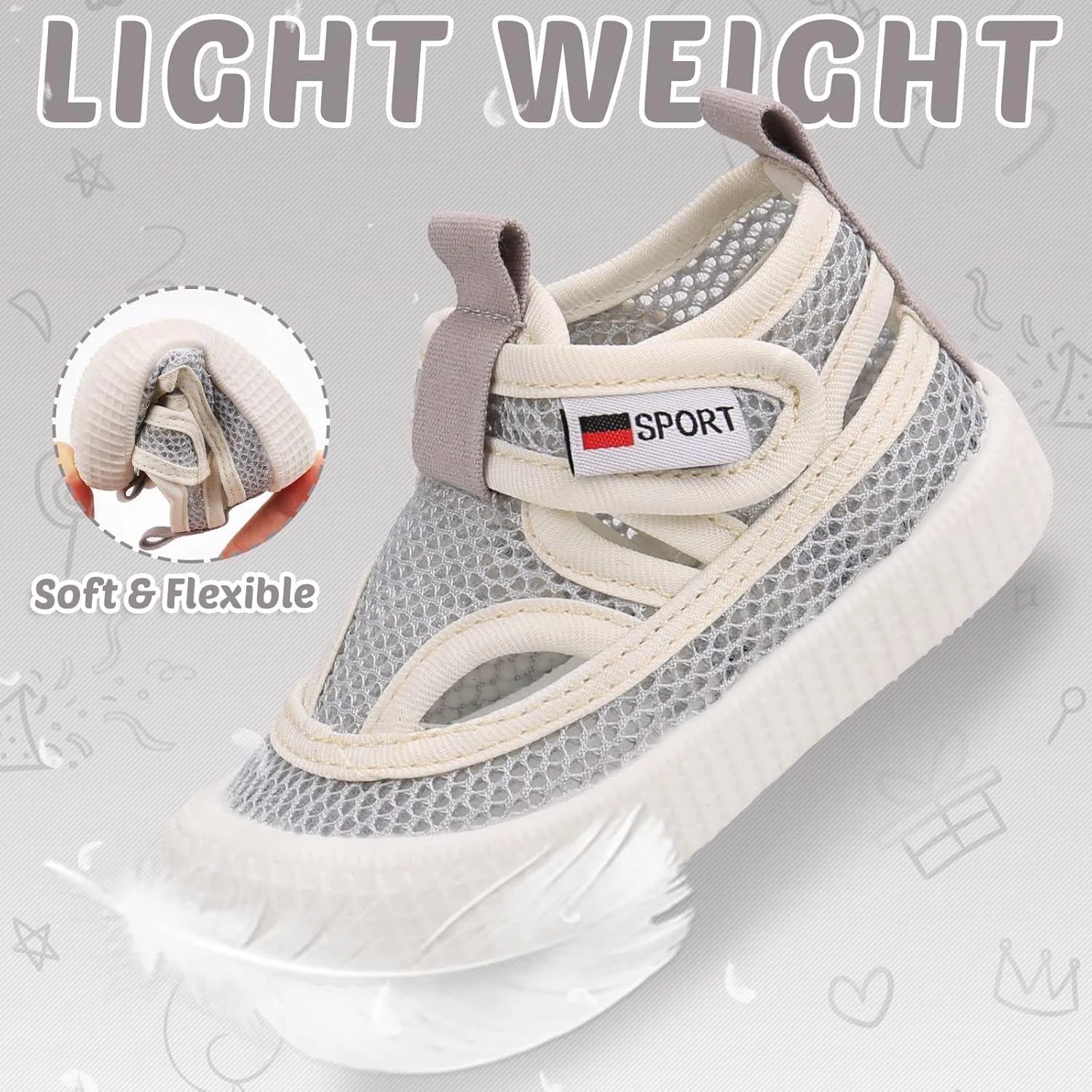Baby Walking Shoes Toddler Girl Boy Soft Sole Breathable Mesh Slip on Summer Wide Shoes Infant Flexible Lightweight Non-Slip Safer Causal Tennis Shoes Toddler First Walkers Shoes Rubber Soles Outdoor