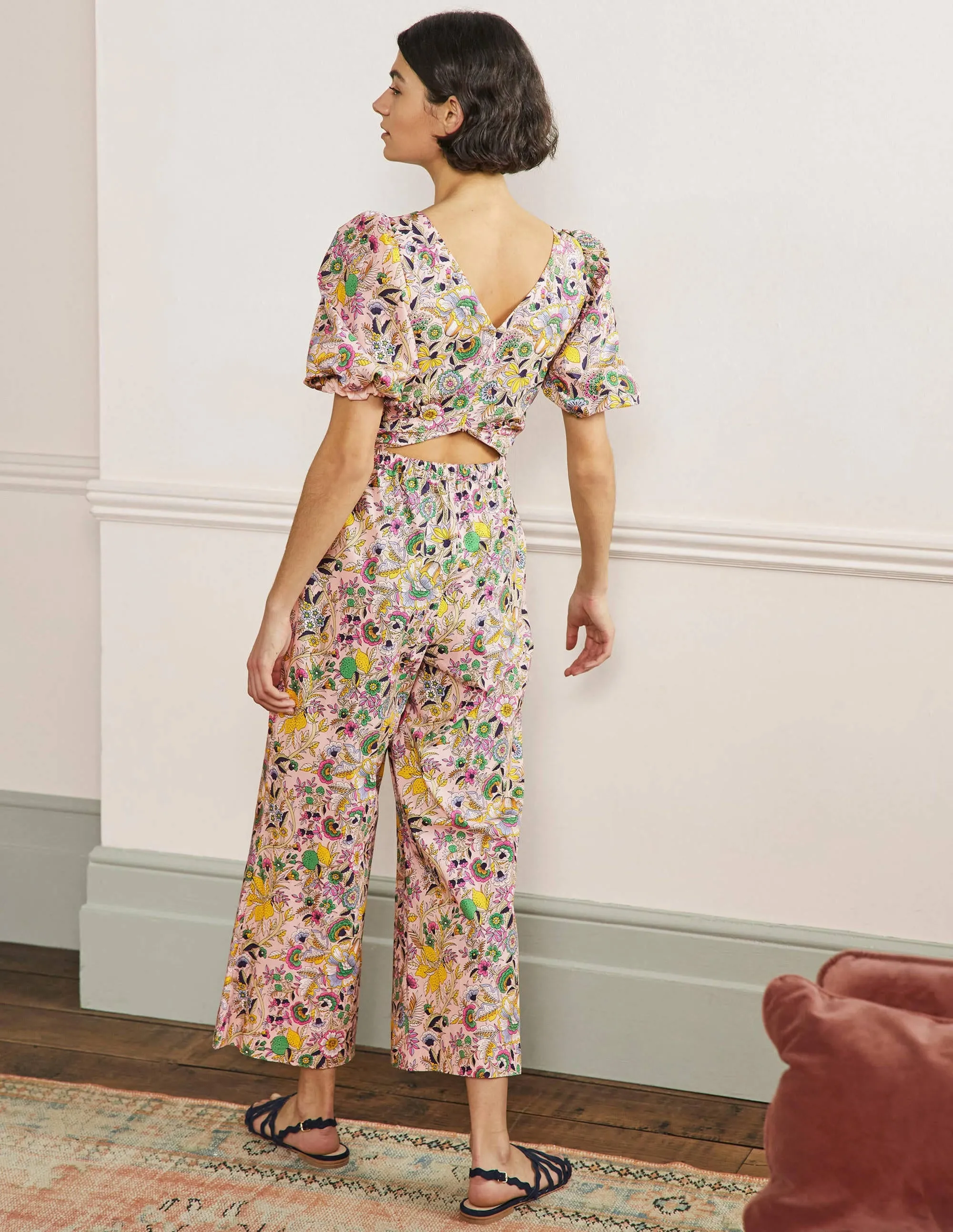 Back Detail Jumpsuit-Pink Tropic Meadow