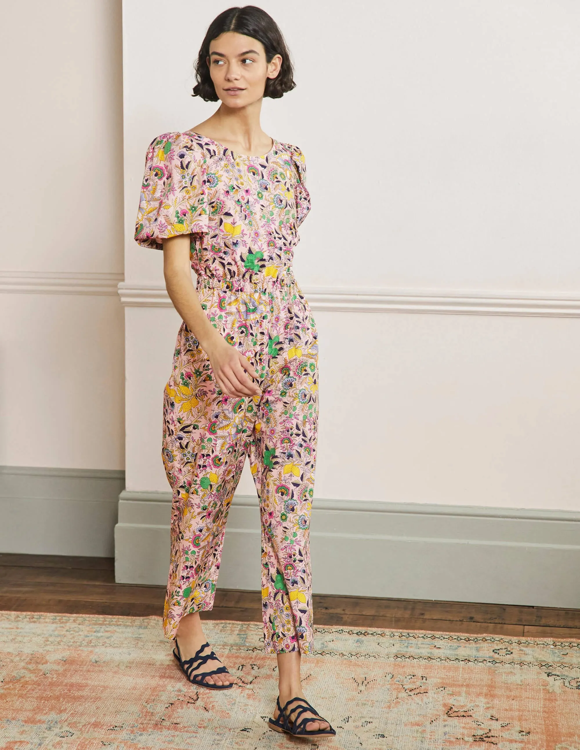 Back Detail Jumpsuit-Pink Tropic Meadow