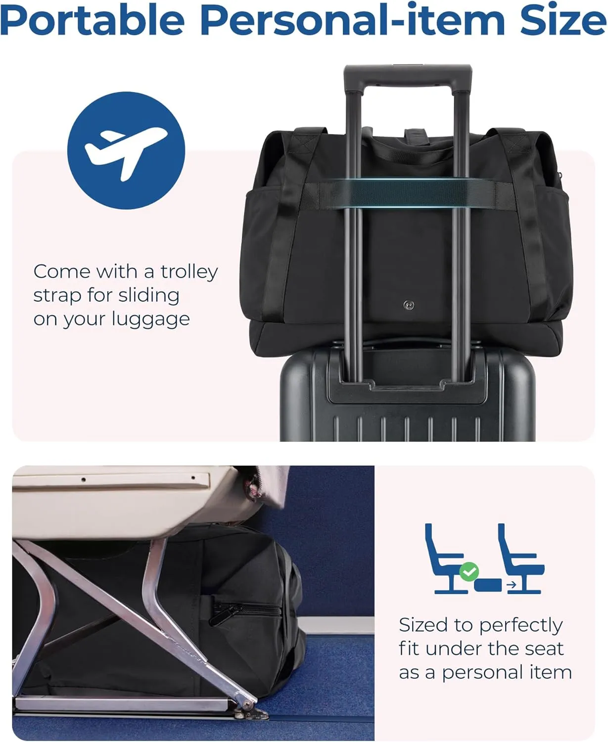 BAGSMART For Spirit Airlines Personal Item Bag, 23L Foldable Weekender Bags for Women Gym Tote Overnight Bag for Travel