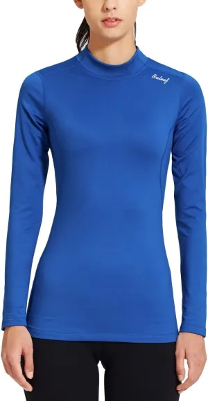 baleaf Women's Thermal Tops Fleece Shirts Running Workout Athletic Base Layer Warm Cold Weather Gear Mock Neck