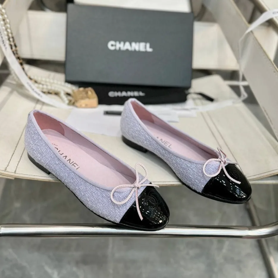 ballet flat light violet tweed black patent calfskin