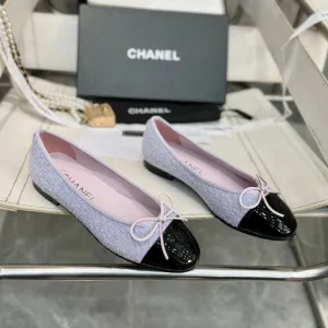 ballet flat light violet tweed black patent calfskin