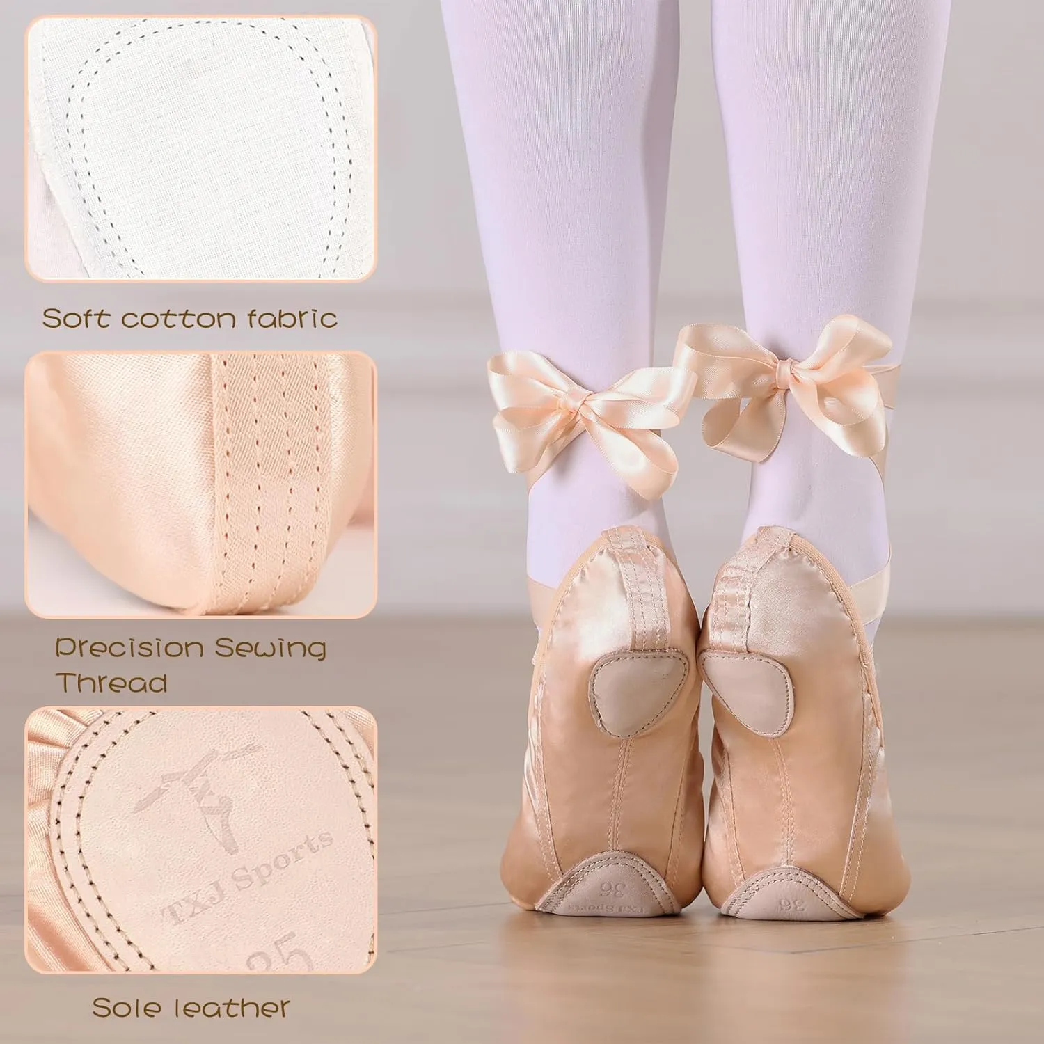 Ballet Shoes for Girls, Pink Ballet Slippers Split Sole Satin Women Dance Shoes Flats with Ribbon for Yoga Gymnastics Performance