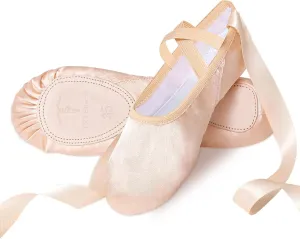 Ballet Shoes for Girls, Pink Ballet Slippers Split Sole Satin Women Dance Shoes Flats with Ribbon for Yoga Gymnastics Performance