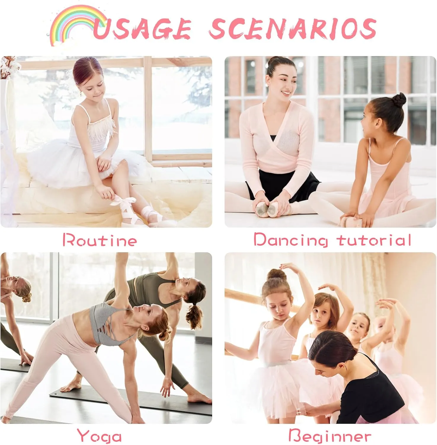 Ballet Shoes for Girls, Pink Ballet Slippers Split Sole Satin Women Dance Shoes Flats with Ribbon for Yoga Gymnastics Performance