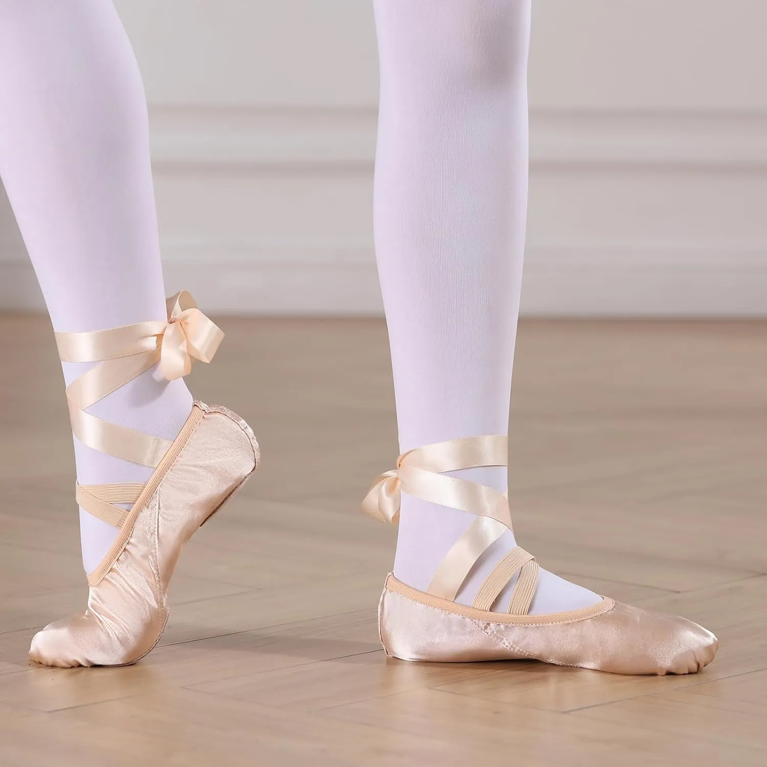 Ballet Shoes for Girls, Pink Ballet Slippers Split Sole Satin Women Dance Shoes Flats with Ribbon for Yoga Gymnastics Performance