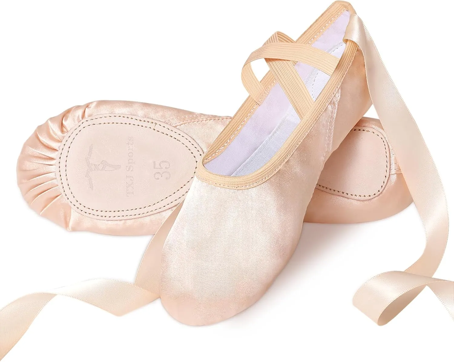 Ballet Shoes for Girls, Pink Ballet Slippers Split Sole Satin Women Dance Shoes Flats with Ribbon for Yoga Gymnastics Performance