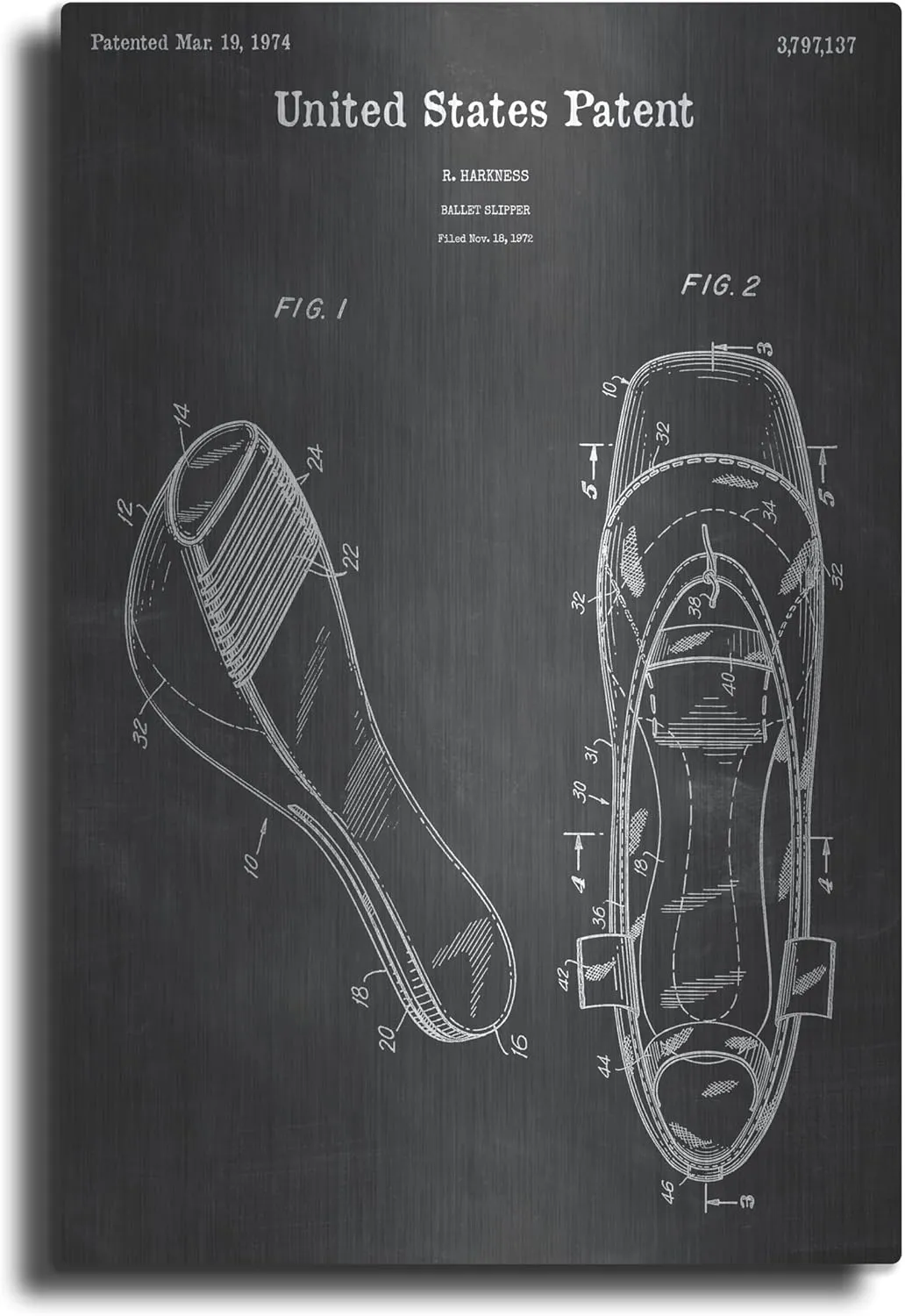 'Ballet Slippers Blueprint Patent Chalkboard' Metal Wall Art, 16"x24"