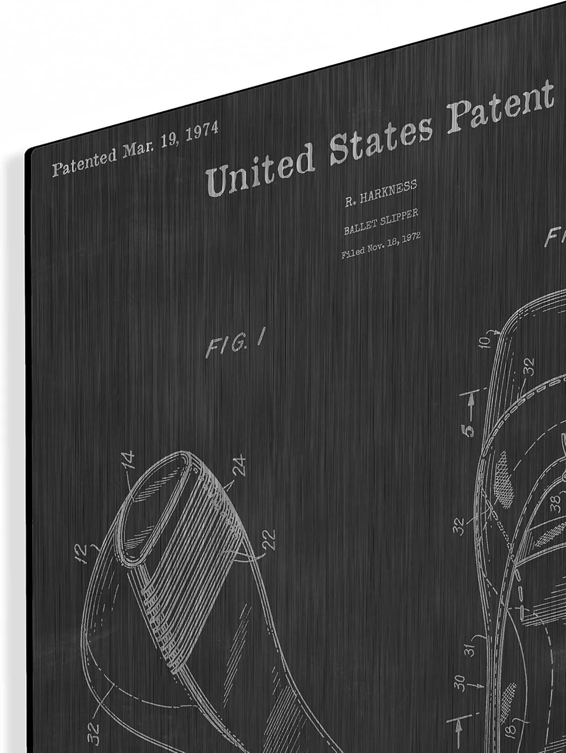 'Ballet Slippers Blueprint Patent Chalkboard' Metal Wall Art, 16"x24"