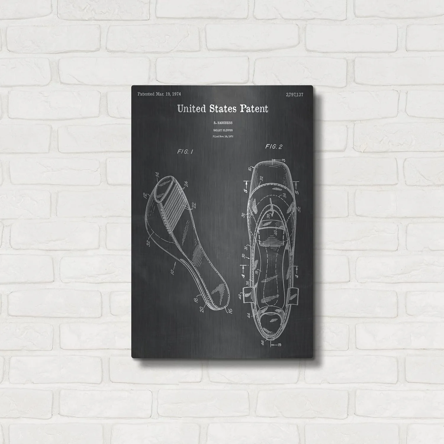 'Ballet Slippers Blueprint Patent Chalkboard' Metal Wall Art, 16"x24"