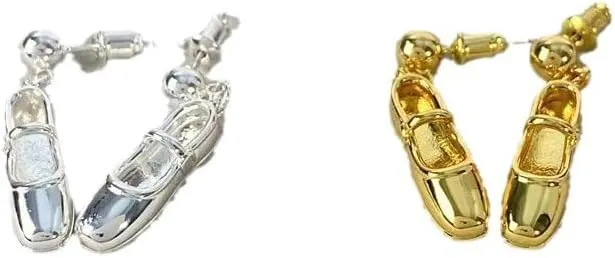 Ballet Slippers Stud Earrings, Mini Geometric Line Design, Sleek Alloy Earrings for Men and Women, Gold and Silver Plated