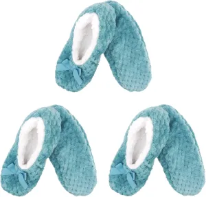 BambooMN Soft Touch Warm Cozy Fuzzy Non-Slip Lined Slip-On Slippers Socks for Adult Women, Indoor Travel House Slippers, 3 Pairs