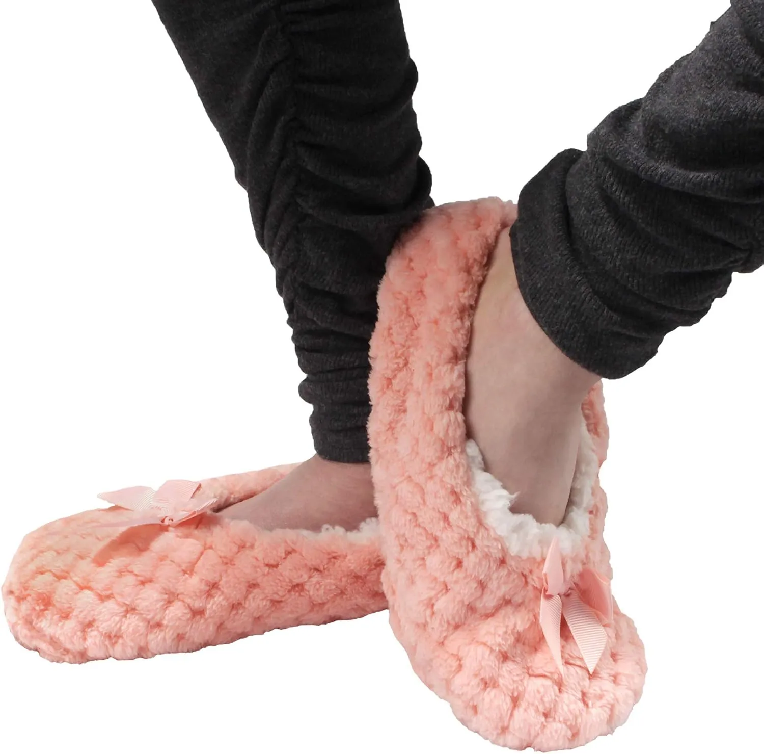 BambooMN Soft Touch Warm Cozy Fuzzy Non-Slip Lined Slip-On Slippers Socks for Adult Women, Indoor Travel House Slippers, 3 Pairs
