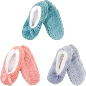 BambooMN Soft Touch Warm Cozy Fuzzy Non-Slip Lined Slip-On Slippers Socks for Adult Women, Indoor Travel House Slippers, 3 Pairs