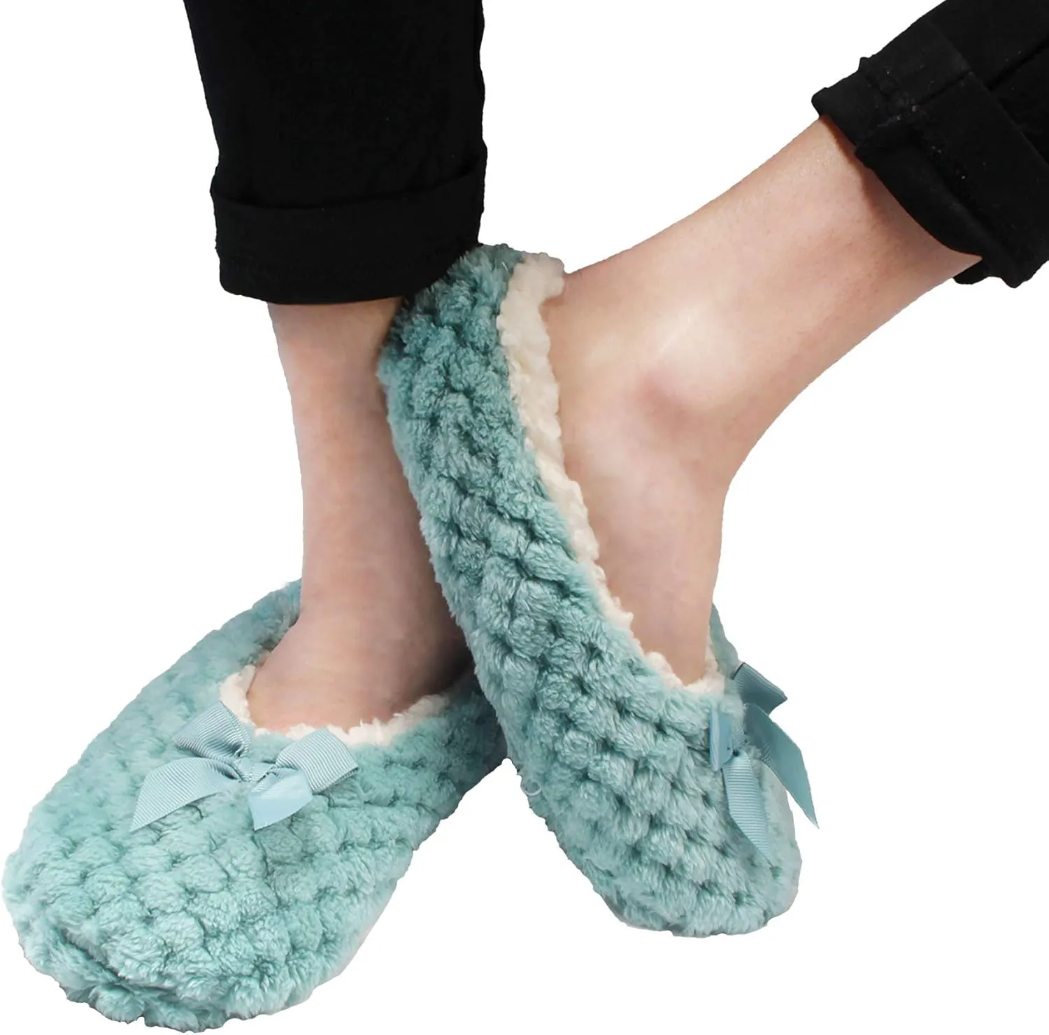 BambooMN Soft Touch Warm Cozy Fuzzy Non-Slip Lined Slip-On Slippers Socks for Adult Women, Indoor Travel House Slippers, 3 Pairs