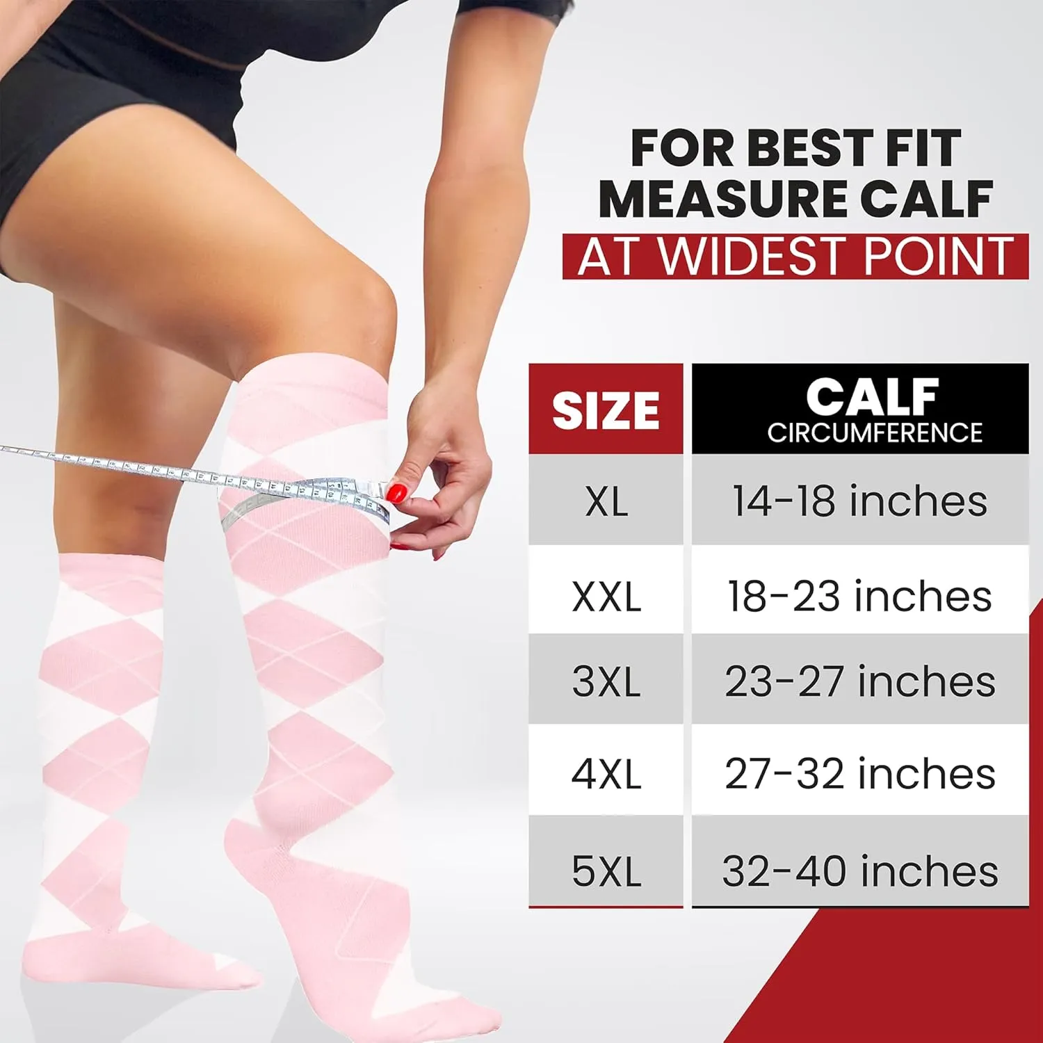 BAMS Plus Size Compression Socks Wide Calf XL XXL XXXL – Graduated Knee-High Support, Viscose from Bamboo Easy-On/Easy-Off