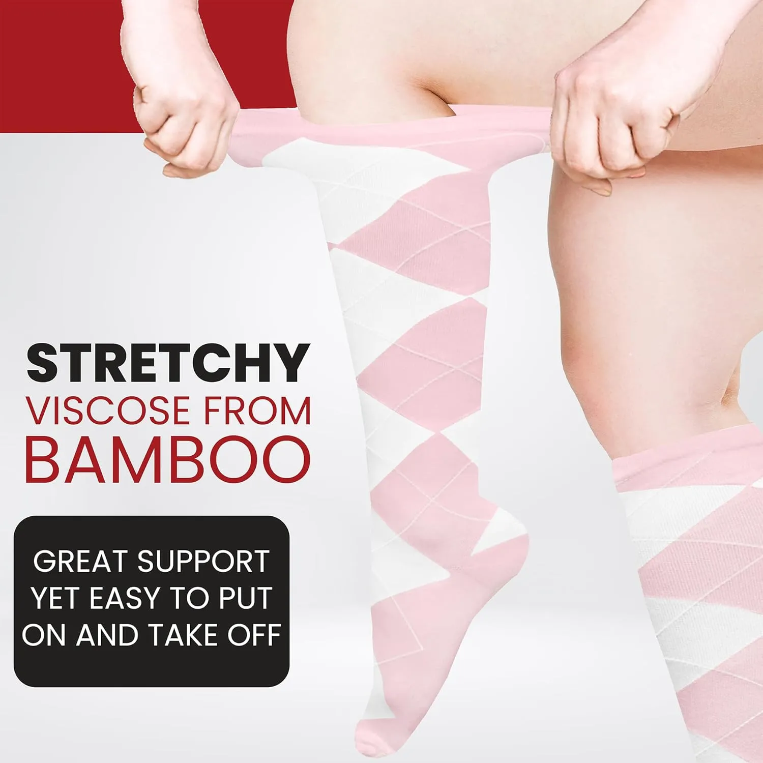 BAMS Plus Size Compression Socks Wide Calf XL XXL XXXL – Graduated Knee-High Support, Viscose from Bamboo Easy-On/Easy-Off