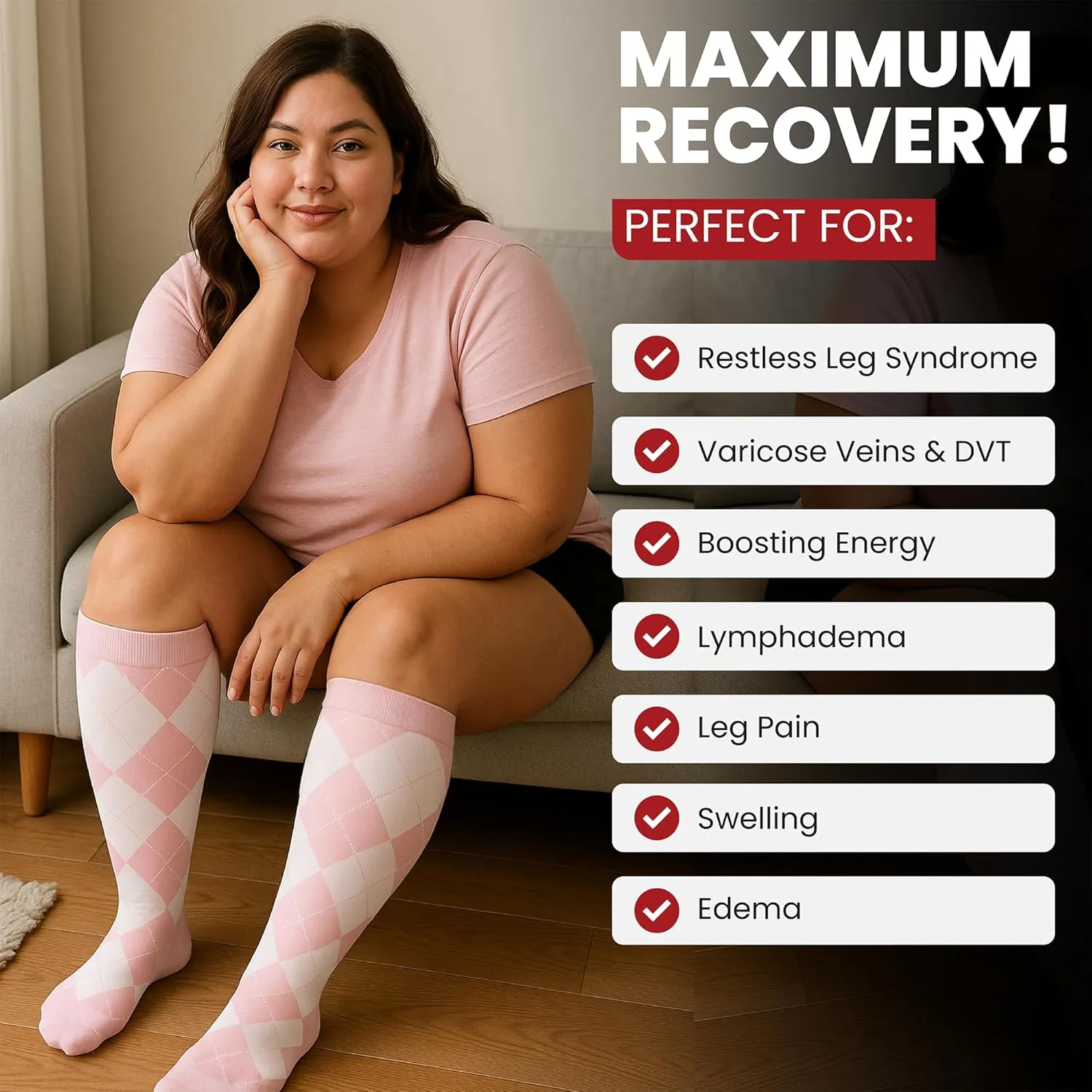 BAMS Plus Size Compression Socks Wide Calf XL XXL XXXL – Graduated Knee-High Support, Viscose from Bamboo Easy-On/Easy-Off