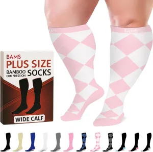 BAMS Plus Size Compression Socks Wide Calf XL XXL XXXL – Graduated Knee-High Support, Viscose from Bamboo Easy-On/Easy-Off